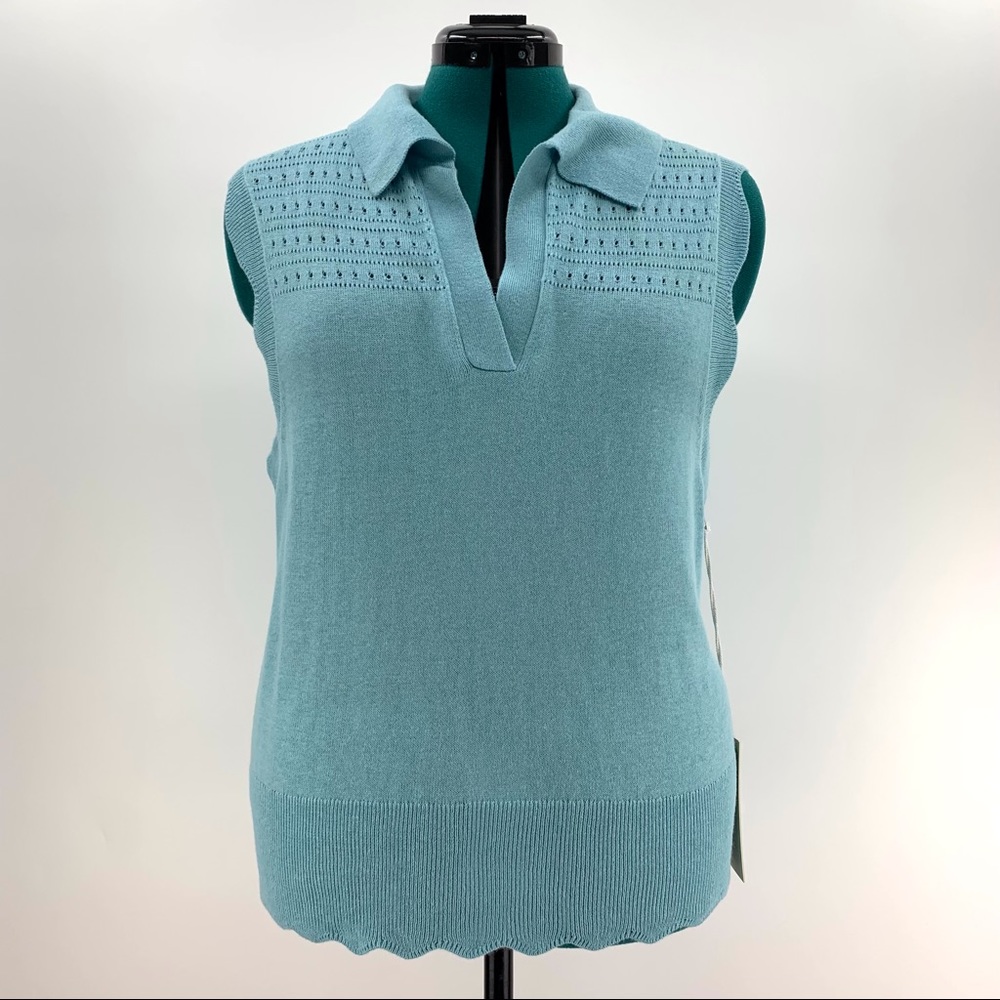 Joie NWT Sky Blue Sleeveless Scalloped Edged Sweater, Medium